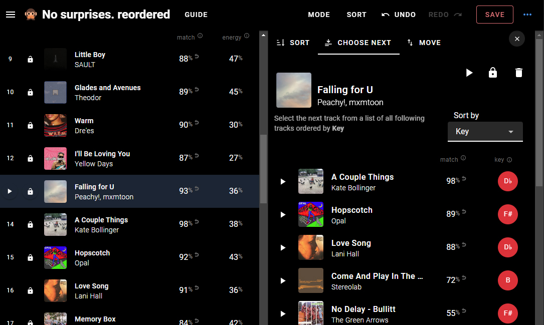 Sort by Tune: Choose Next Interface, Display by Key